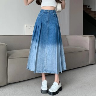 Jupe midi plissée en jean