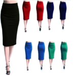 Jupes crayon, rouge, verte, bleue et violette