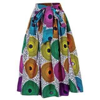 Jupe africaine mi-longue avec des motifs rosaces de plusieurs couleurs