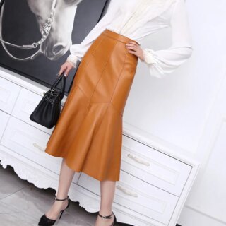 Jupe sirène midi en cuir véritable