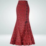 Photo d'une jupe rouge sirène vintage longue boutonnée devant sur le coté gauche