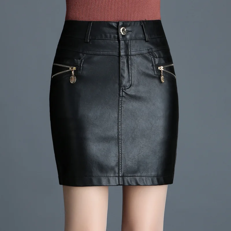 Jupe En Similicuir Femme - Mini Jupe Crayon Taille Haute - Tissu PU Texturé, Poches, Fermeture éclair Latérale - 11