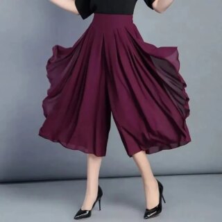 Jupe culotte mi-longue taille haute en mousseline