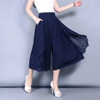 Jupe culotte mi-longue taille haute en mousseline