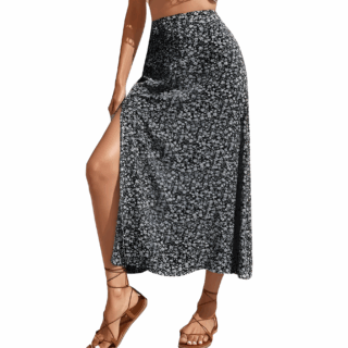 Jupe longue fendue avec motif fleuri