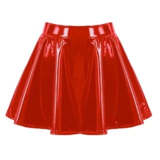 Jupe patineuse mini en cuir synthétique verni brillant