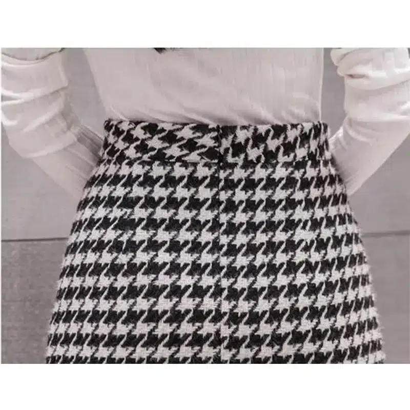 Jupe pied de poule mi longue crayon taille haute • Jolie Jupette