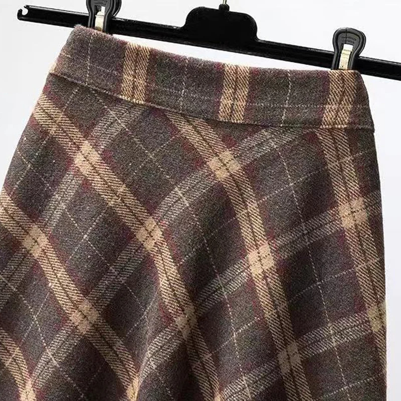 Jupe Femme St Martins En Laine - Marron à Carreaux - Taille M - Longueur Genou