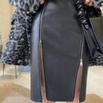 Jupe Simili Cuir Moderne à Double Fermeture Éclair