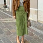 Jupe Verte Longue et Stylée Effet Daim