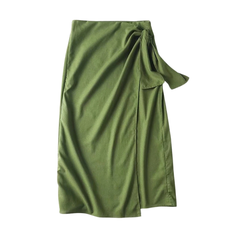 Jupe Verte Mi-Longue avec Nœud Latéral • Jolie Jupette