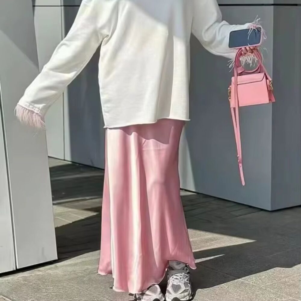 Jupe Rose Longue Effet Satiné