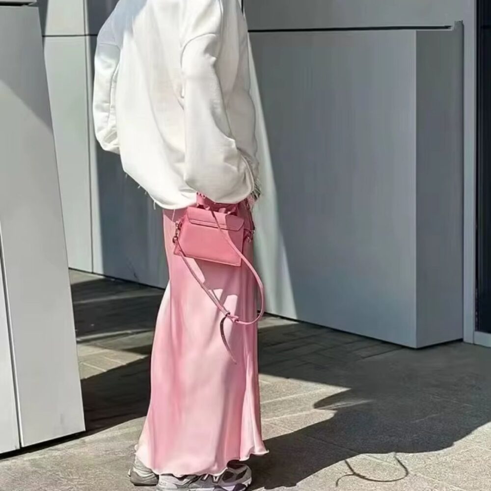 Jupe Rose Longue Effet Satiné