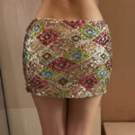 Jupe Sequin Multicolore à Motifs Géométriques